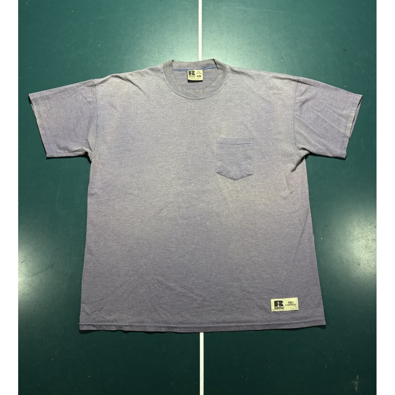Vtg Russell Athletic Pro Cotton Pocket T Shirt Xl Sun Faded Navy Blue Blank 90s